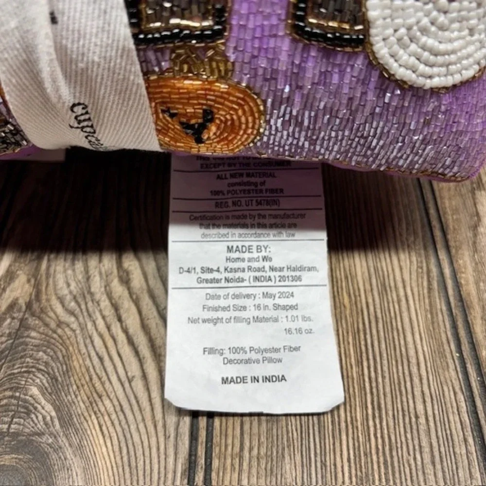 Cupcakes &Cashmere Purple and Pink Haunted House Ghost Beaded Pillows Halloween